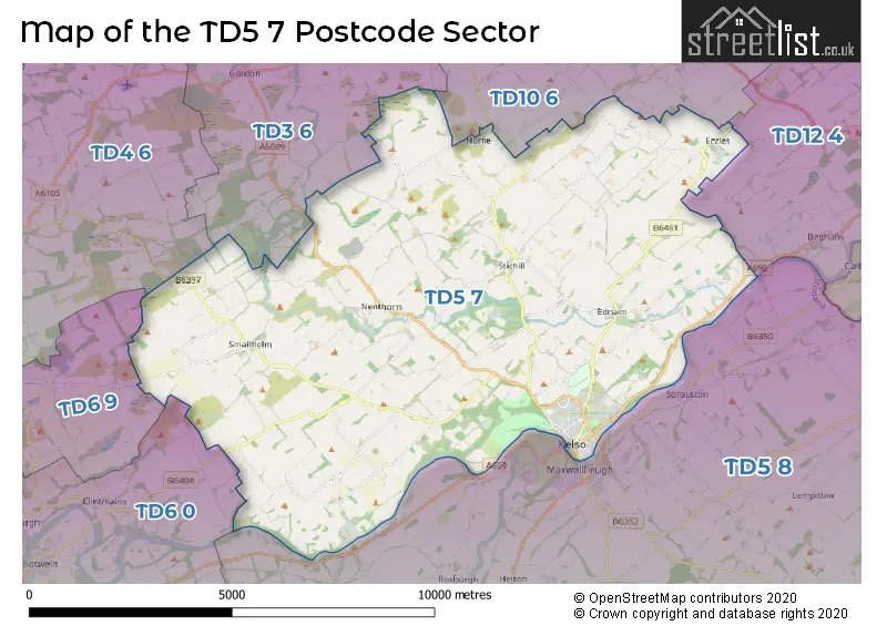 Map of the TD5 7 and surrounding postcode sector