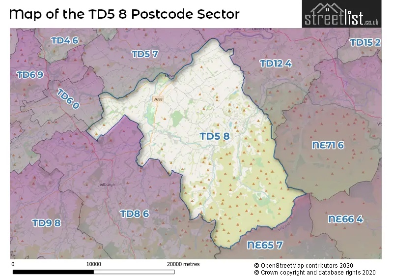 Map of the TD5 8 and surrounding postcode sector