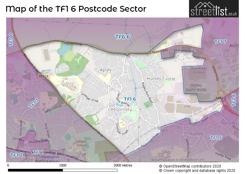 Map of the TF1 6 and surrounding postcode sector