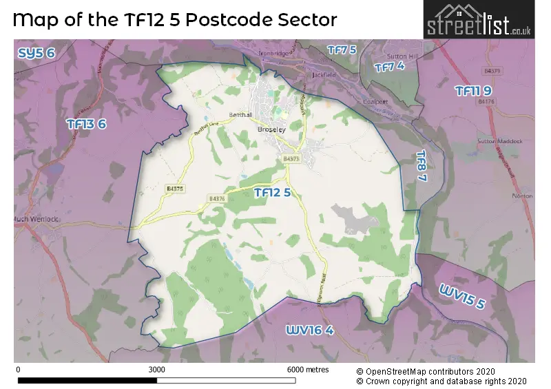 Map of the TF12 5 and surrounding postcode sector