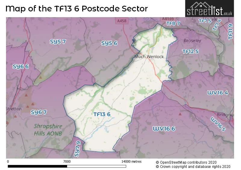 Map of the TF13 6 and surrounding postcode sector