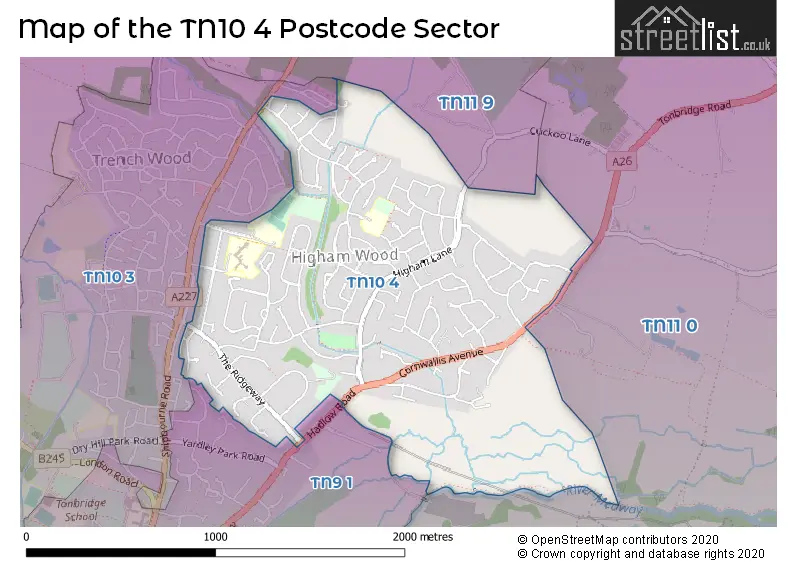 Map of the TN10 4 and surrounding postcode sector