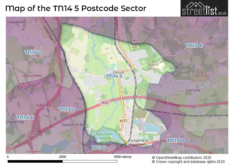 Map of the TN14 5 and surrounding postcode sector