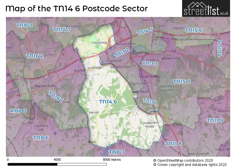Map of the TN14 6 and surrounding postcode sector