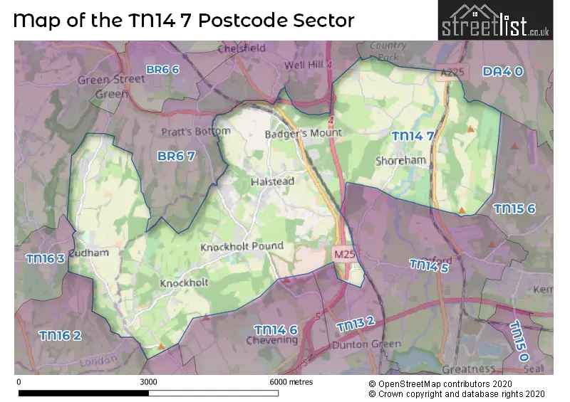 Map of the TN14 7 and surrounding postcode sector