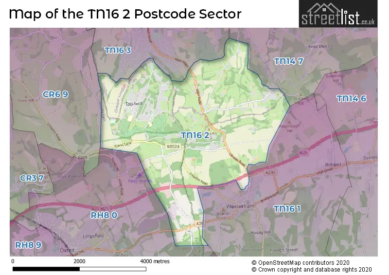 Map of the TN16 2 and surrounding postcode sector
