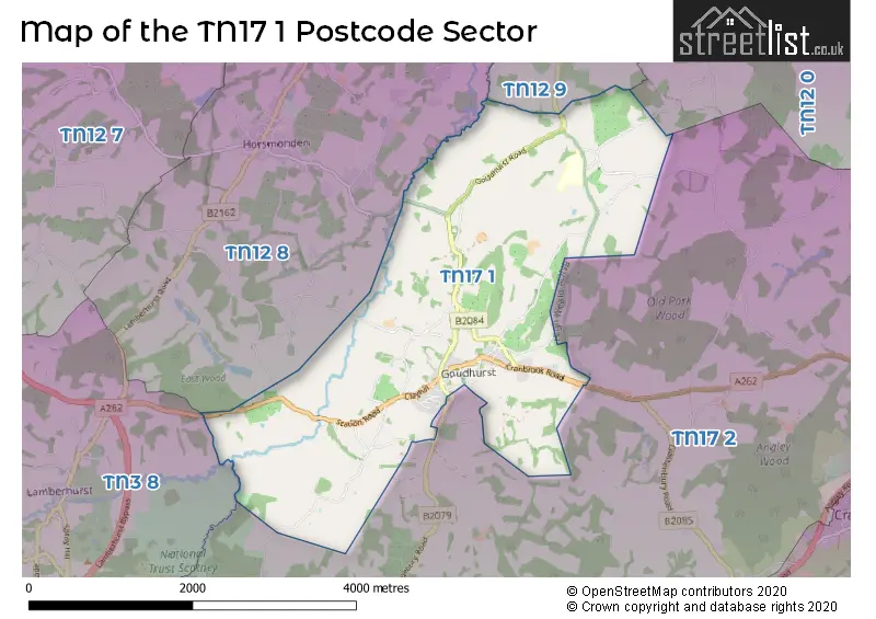 Map of the TN17 1 and surrounding postcode sector