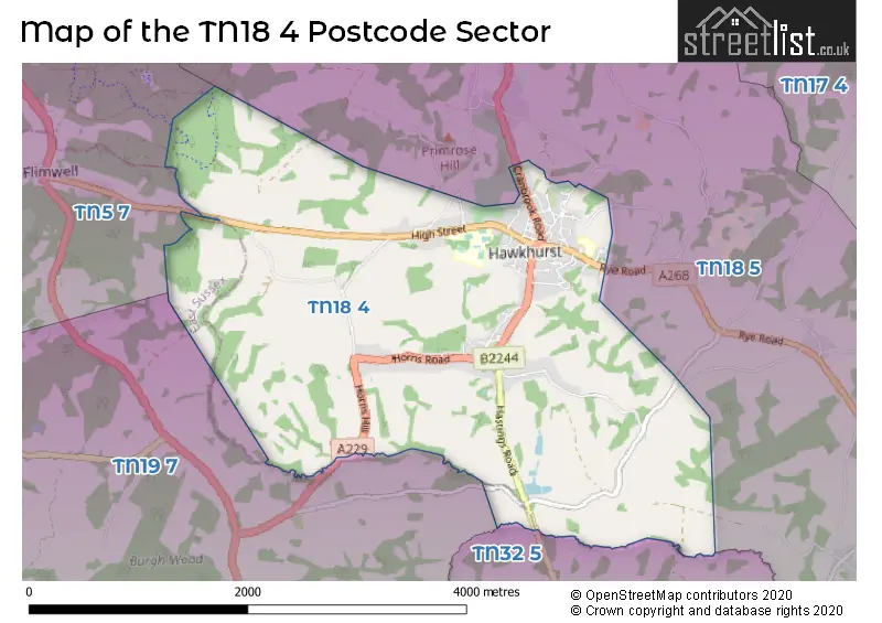 Map of the TN18 4 and surrounding postcode sector