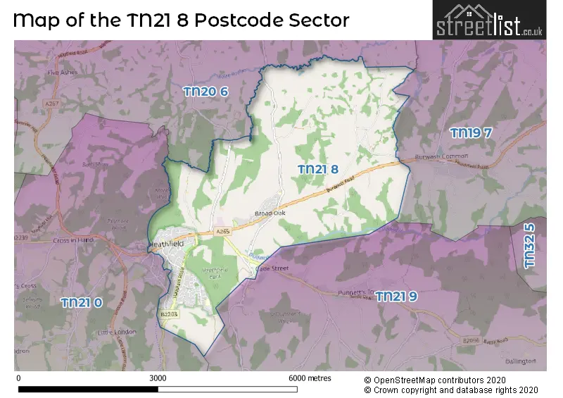 Map of the TN21 8 and surrounding postcode sector