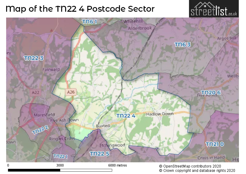 Map of the TN22 4 and surrounding postcode sector