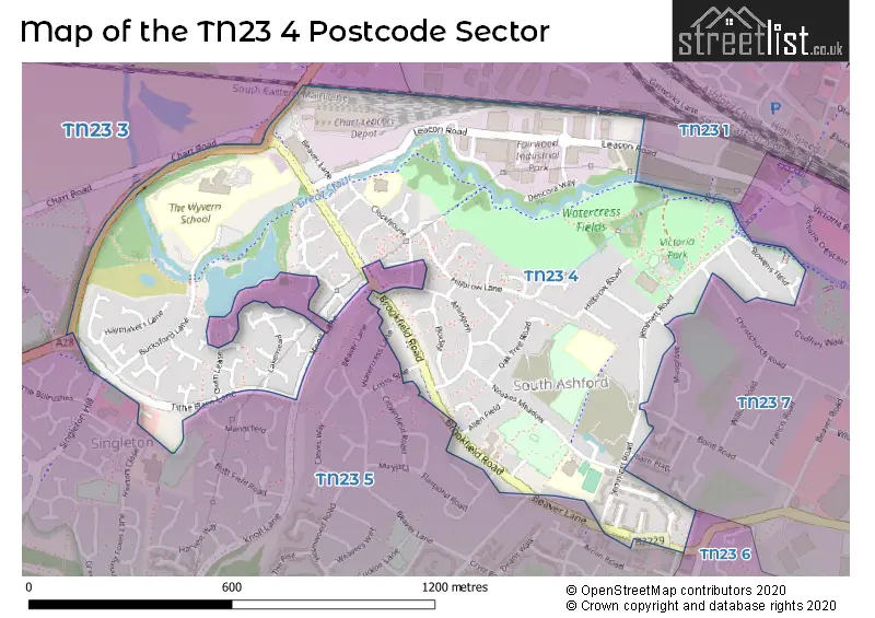 Map of the TN23 4 and surrounding postcode sector