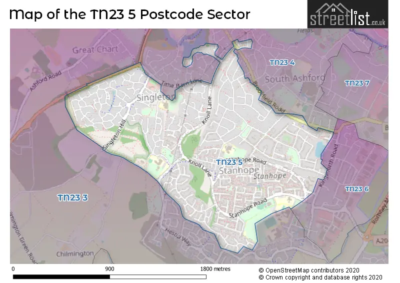 Map of the TN23 5 and surrounding postcode sector