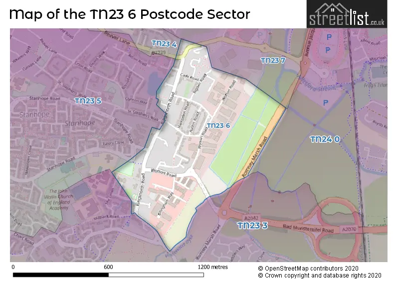 Map of the TN23 6 and surrounding postcode sector