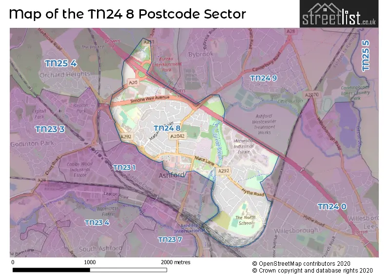 Map of the TN24 8 and surrounding postcode sector