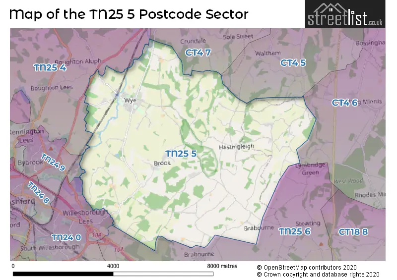 Map of the TN25 5 and surrounding postcode sector