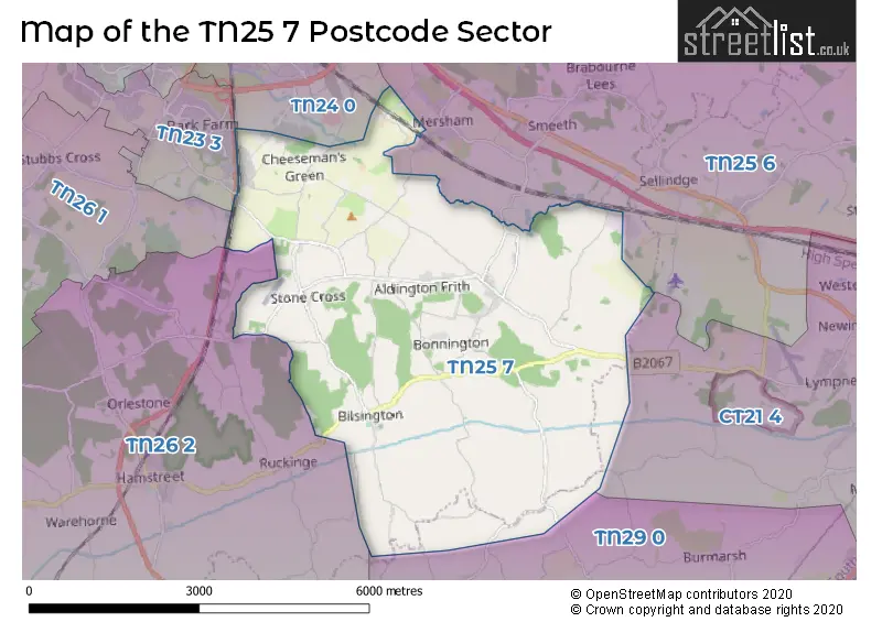 Map of the TN25 7 and surrounding postcode sector