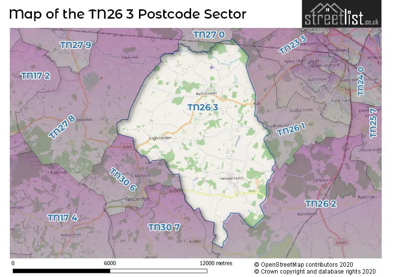 Map of the TN26 3 and surrounding postcode sector
