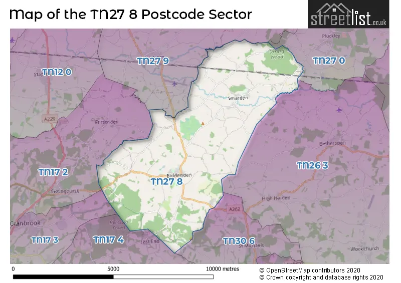 Map of the TN27 8 and surrounding postcode sector