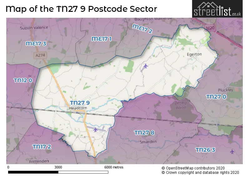 Map of the TN27 9 and surrounding postcode sector