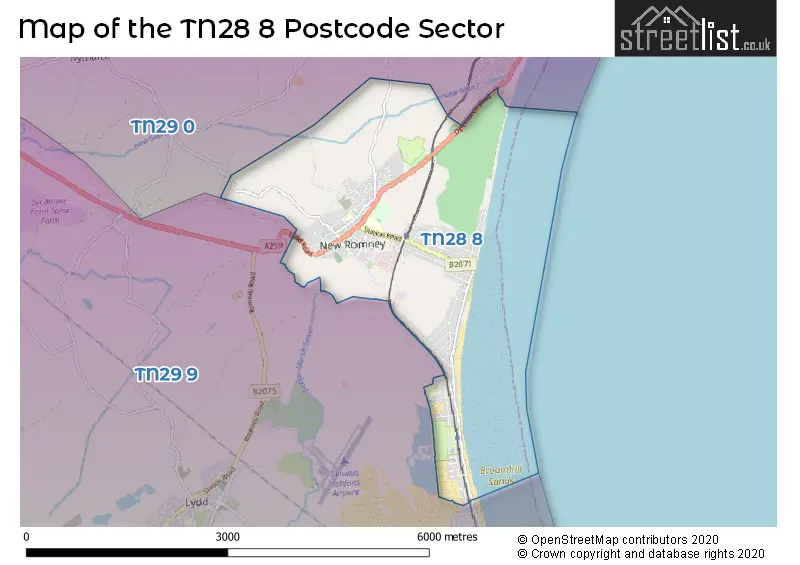 Map of the TN28 8 and surrounding postcode sector