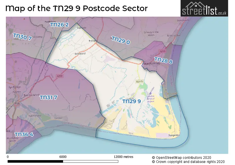 Map of the TN29 9 and surrounding postcode sector