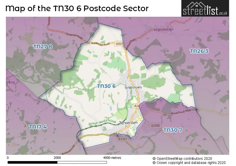 Map of the TN30 6 and surrounding postcode sector