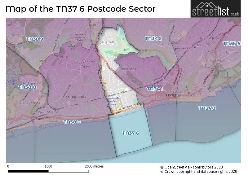 Map of the TN37 6 and surrounding postcode sector