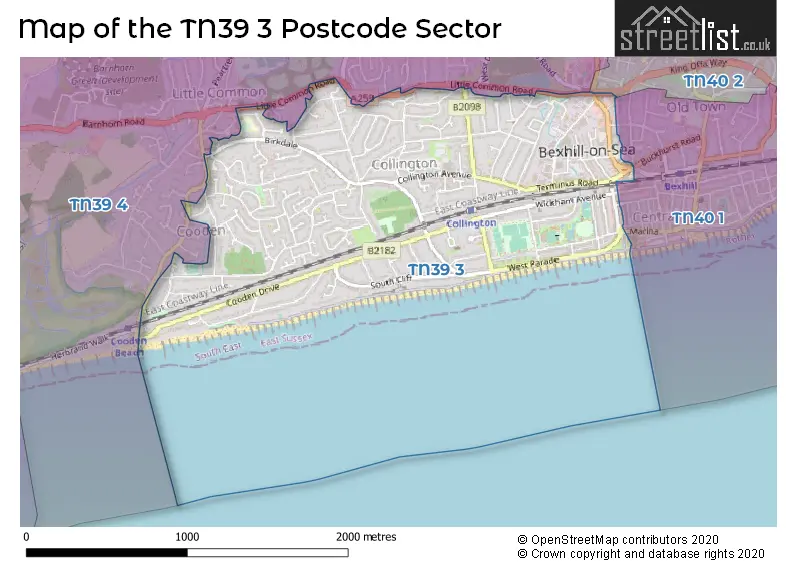 Map of the TN39 3 and surrounding postcode sector