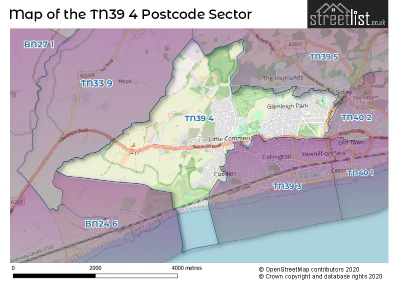 Map of the TN39 4 and surrounding postcode sector