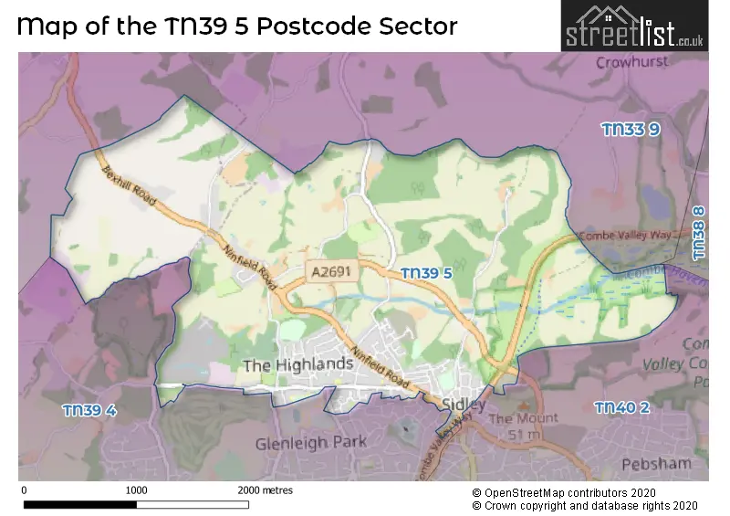 Map of the TN39 5 and surrounding postcode sector