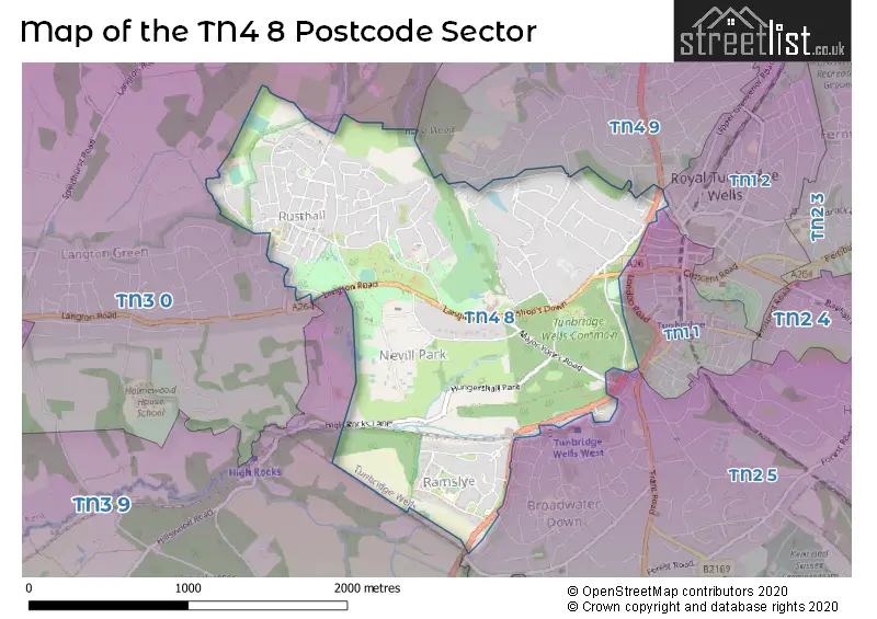 Map of the TN4 8 and surrounding postcode sector