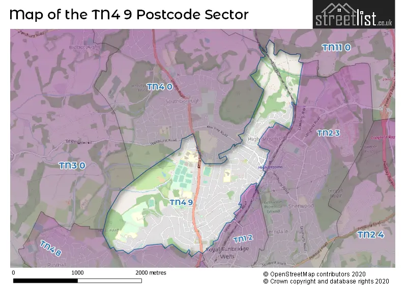 Map of the TN4 9 and surrounding postcode sector