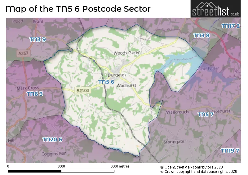 Map of the TN5 6 and surrounding postcode sector