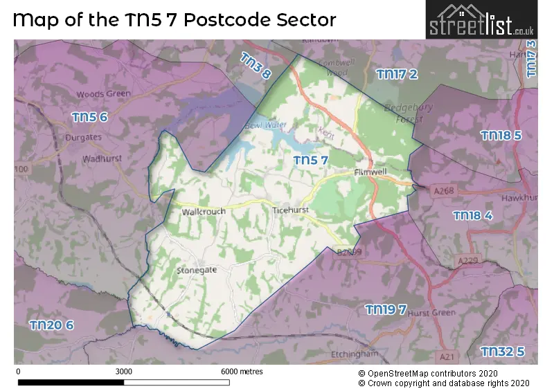Map of the TN5 7 and surrounding postcode sector