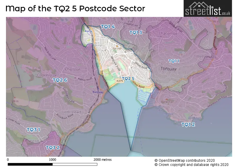 Map of the TQ2 5 and surrounding postcode sector