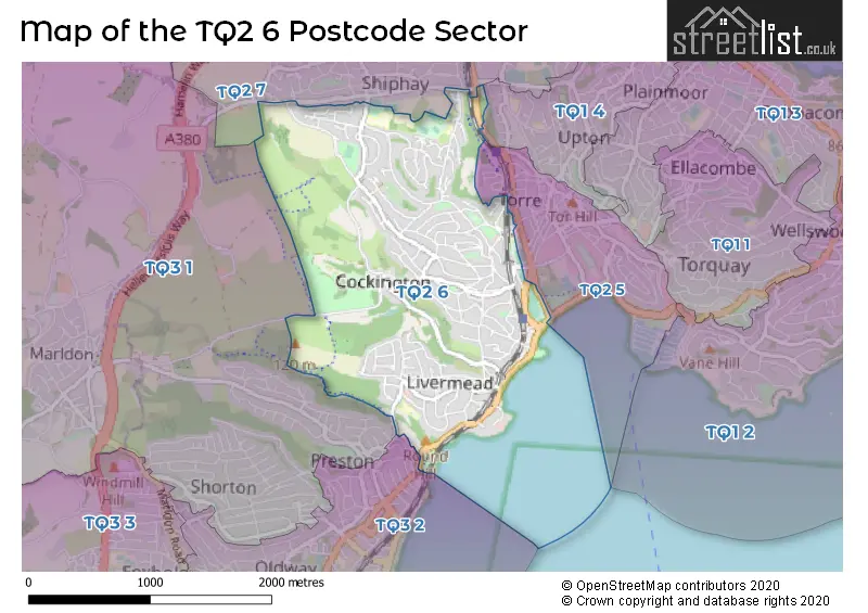 Map of the TQ2 6 and surrounding postcode sector