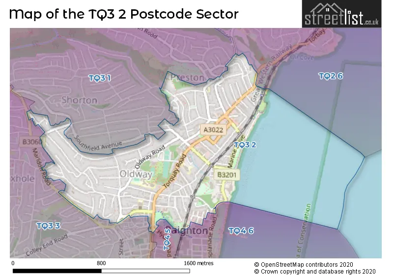 Map of the TQ3 2 and surrounding postcode sector
