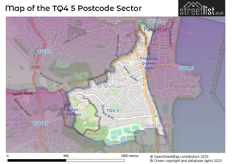 Map of the TQ4 5 and surrounding postcode sector
