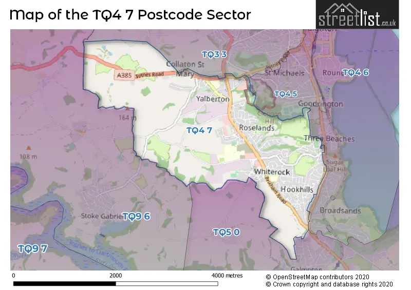 Map of the TQ4 7 and surrounding postcode sector
