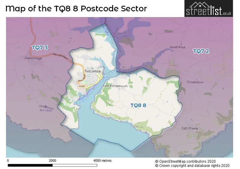 Map of the TQ8 8 and surrounding postcode sector