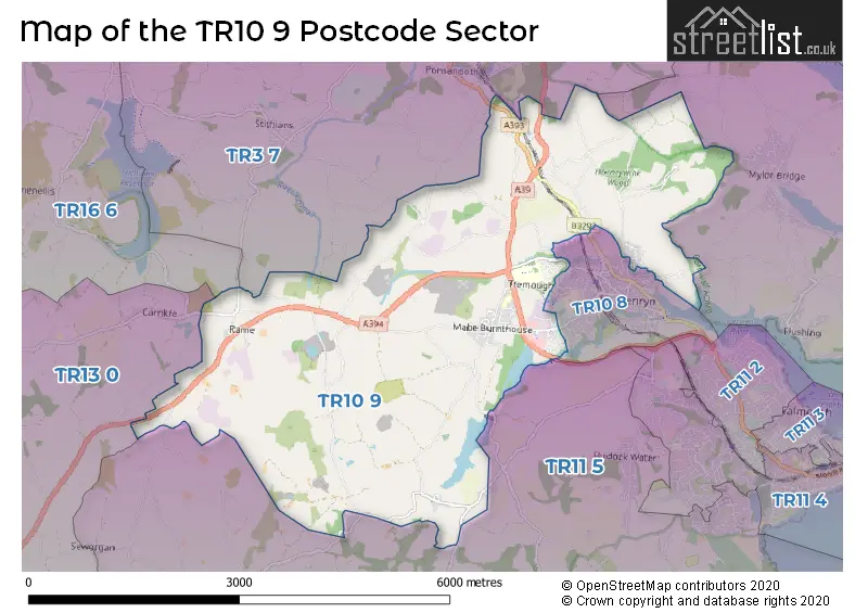 Map of the TR10 9 and surrounding postcode sector