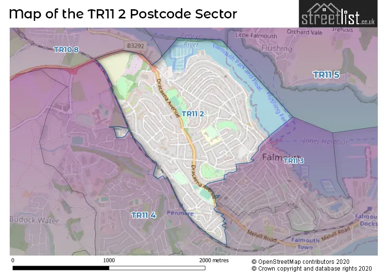 Map of the TR11 2 and surrounding postcode sector
