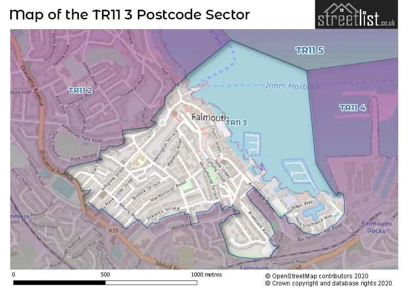 Map of the TR11 3 and surrounding postcode sector