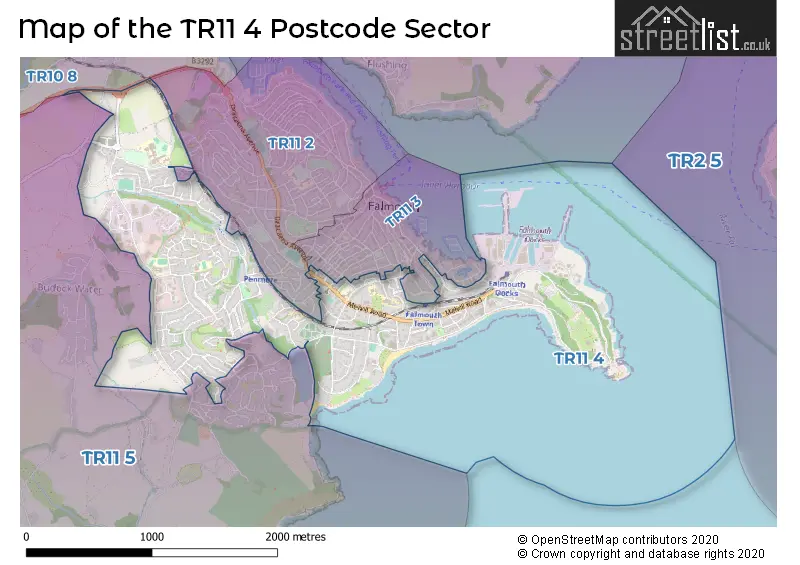 Map of the TR11 4 and surrounding postcode sector