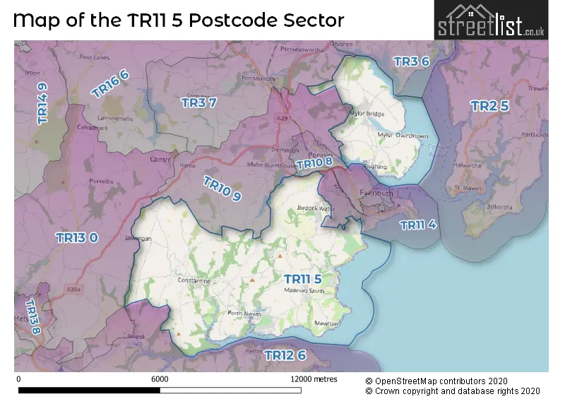 Map of the TR11 5 and surrounding postcode sector