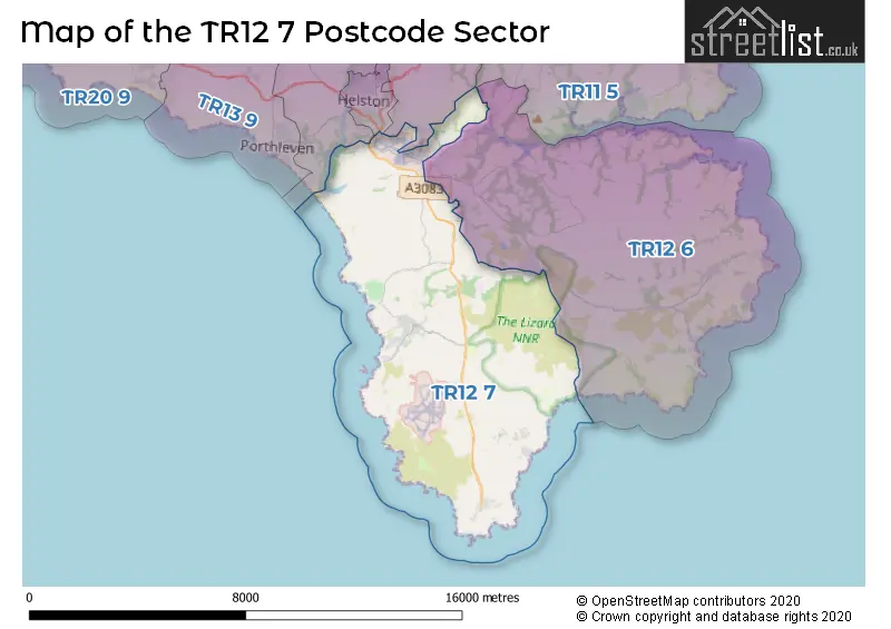 Map of the TR12 7 and surrounding postcode sector