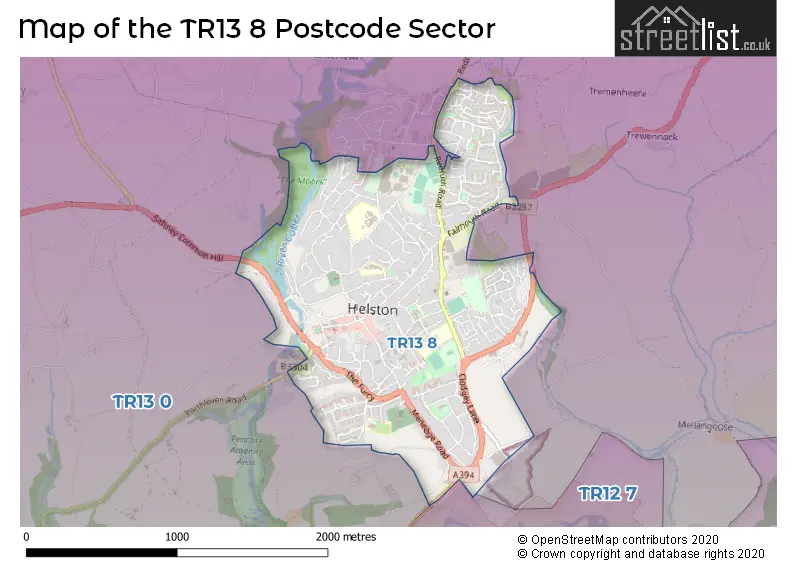 Map of the TR13 8 and surrounding postcode sector