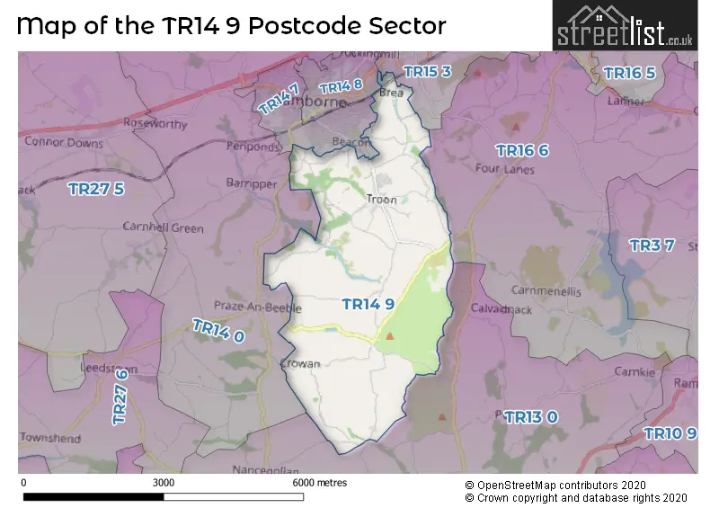 Map of the TR14 9 and surrounding postcode sector
