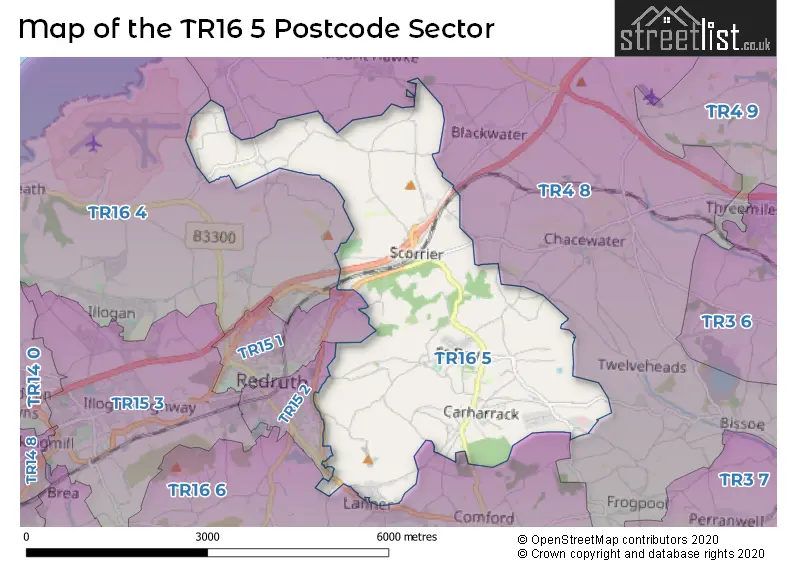 Map of the TR16 5 and surrounding postcode sector