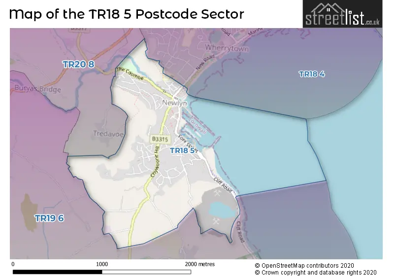 Map of the TR18 5 and surrounding postcode sector